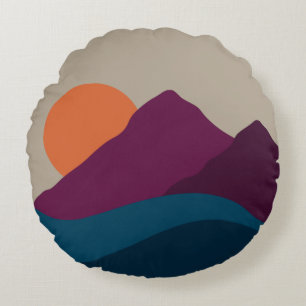 Abstract Fall Autumn Mountain Landscape Sunset  Round Cushion