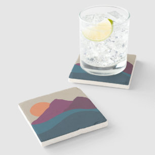 Abstract Fall Autumn Mountain Landscape Sunset Stone Coaster