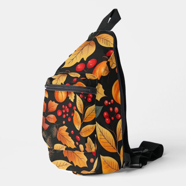 Abstract Fall Colours Orange and Red Leaves Berrie Sling Bag (Right Corner)