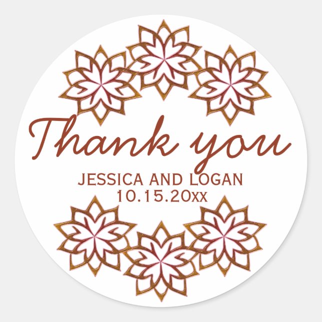 Abstract Fall Flowers Copper Red, Wedding Stickers (Front)