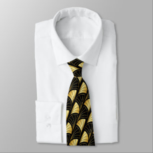 Abstract Fan Gradient Gold Vector Pattern Black Tie