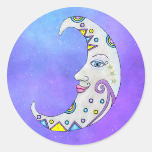 Abstract Fantasy Crescent Moon Colourful shapes Classic Round Sticker