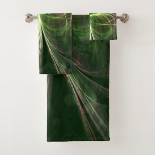 Abstract Fantasy Four Leaves Green Clover Bath Towel Set