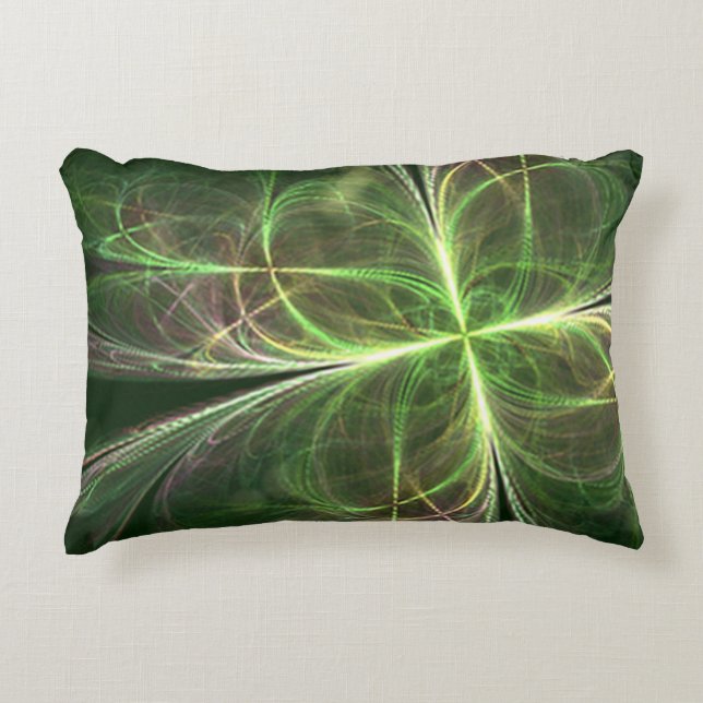 Abstract Fantasy Four Leaves Green Clover Decorative Cushion (Front)