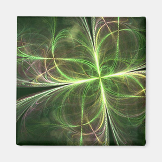 Abstract Fantasy Four Leaves Green Clover Magnet (Front)