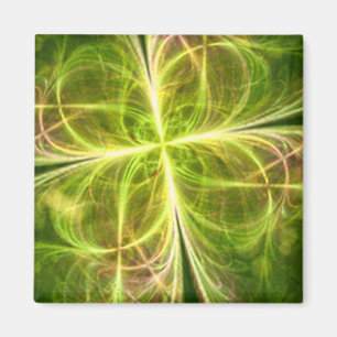 Abstract Fantasy Four Leaves Green Yellow Clover Magnet