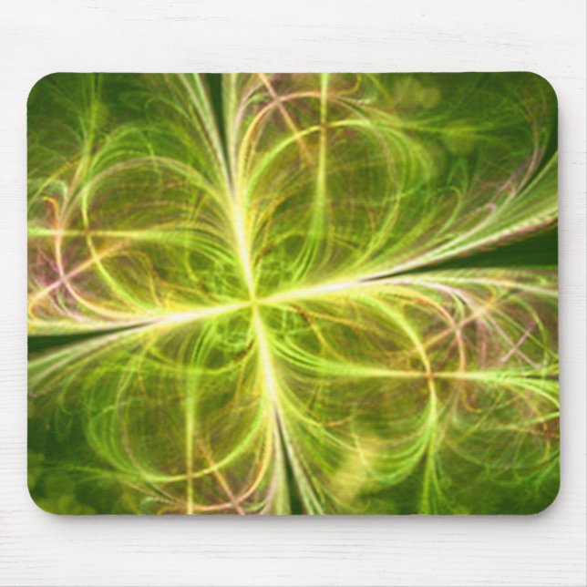 Abstract Fantasy Four Leaves Green Yellow Clover Mouse Mat (Front)
