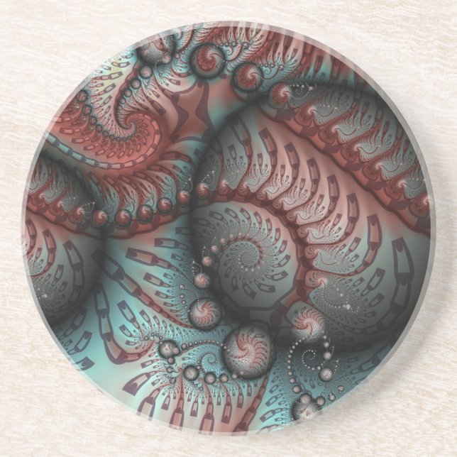 Abstract Fantasy Fractal Art Balls Brown Blue Coaster (Front)