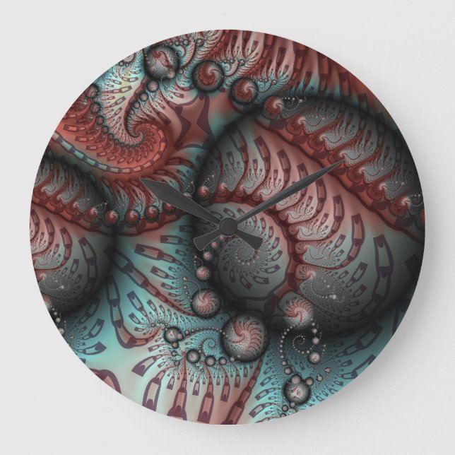 Abstract Fantasy Fractal Art Balls Brown Blue Large Clock (Front)