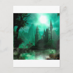 Abstract Fantasy Jade Moonlight Castle Postcard