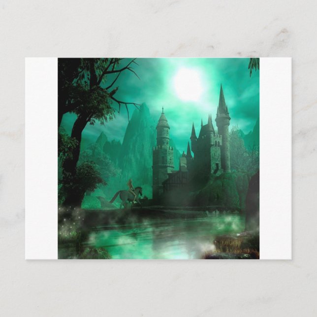 Abstract Fantasy Jade Moonlight Castle Postcard (Front)