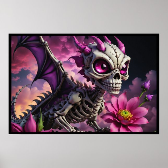 Abstract Fantasy Modern Art Cute Pink Goth Dragon Poster (Front)