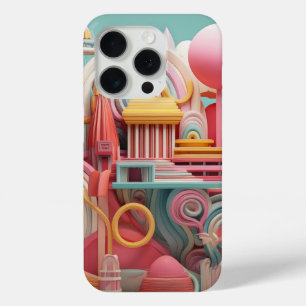 Abstract fantasy shapes in pastel colours iPhone 15 pro case