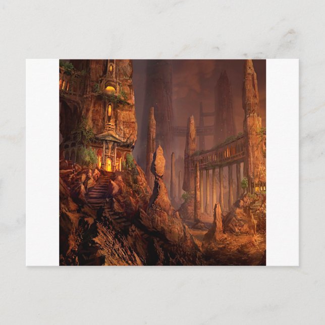 Abstract Fantasy Temple Of Fire Postcard (Front)