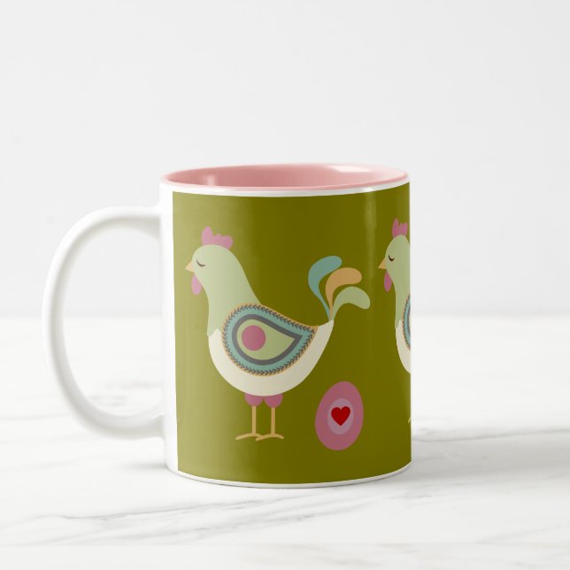 Abstract Farm Art Green Coffee Cup – Chicken & Egg (Left)