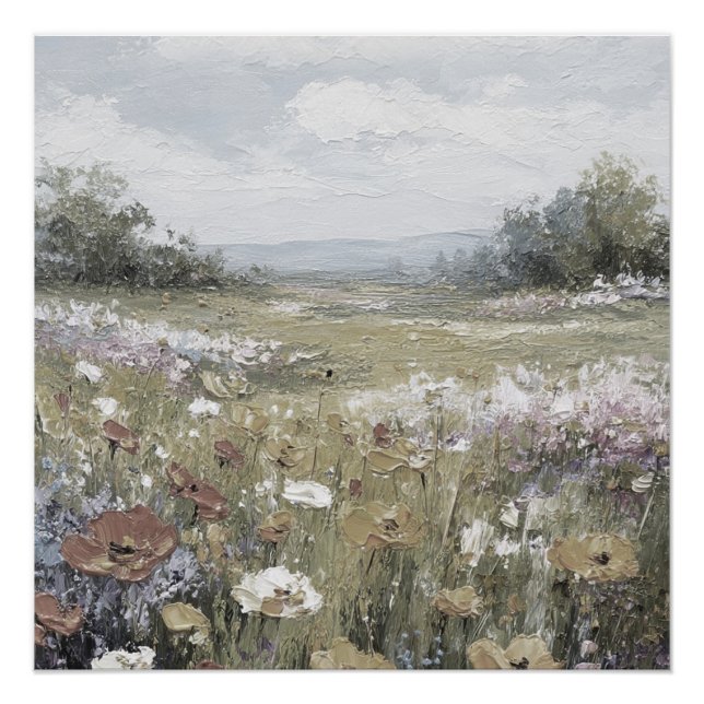Abstract Farmhouse Landscape Neutral Art Poster (Front)