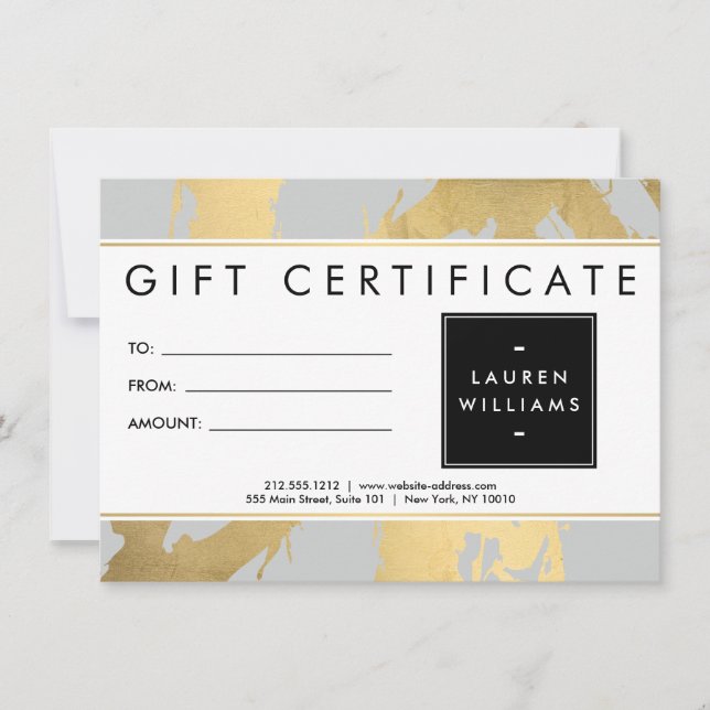 Abstract Faux Gold Brushstrokes on Grey Gift Card (Front)
