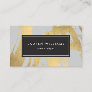 Abstract Faux Gold Brushstrokes on Grey II Business Card