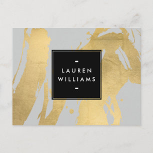 Abstract Faux Gold Brushstrokes on Grey Postcard