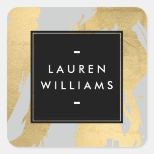 Abstract Faux Gold Brushstrokes on Grey Square Sticker