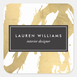 Abstract Faux Gold Brushstrokes on White II Square Sticker