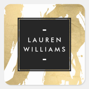 Abstract Faux Gold Brushstrokes on White Square Sticker