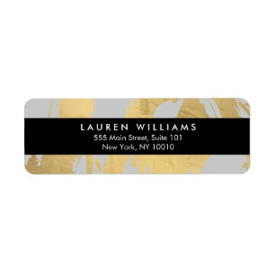 Abstract Faux Gold Foil Brushstrokes on Grey