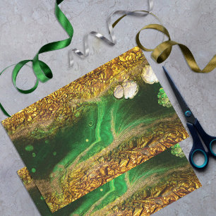 Abstract Faux Gold Metallic Foil Green Decoupage Tissue Paper