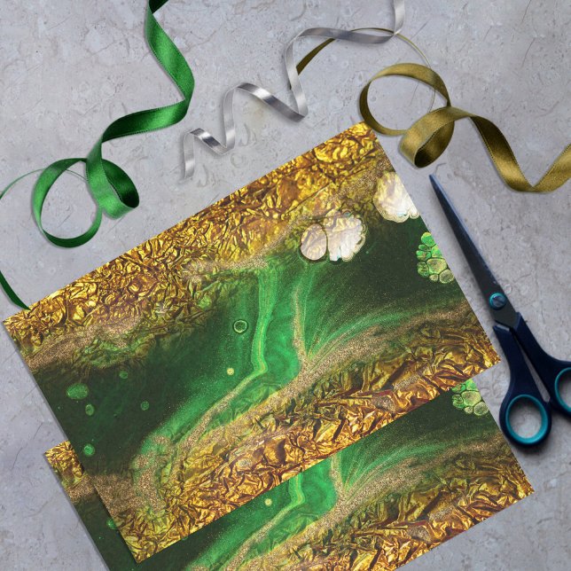 Abstract Faux Gold Metallic Foil Green Decoupage Tissue Paper (Creator Uploaded)