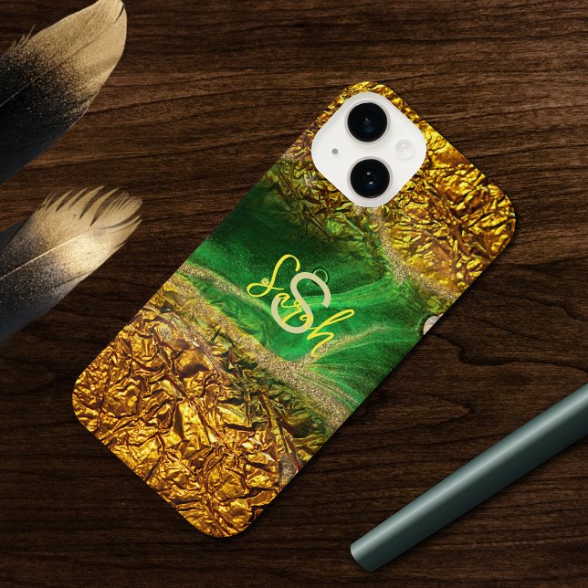 Abstract Faux Gold Metallic Foil Green Trendy Chic iPhone Case (Creator Uploaded)