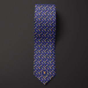 Abstract Faux Quilted Blue and Gold Tie