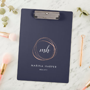 Abstract Faux Rose Gold Monogram Logo Clipboard