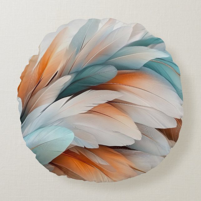 Abstract Feather Flow – Soft Elegance Round Cushion (Front)