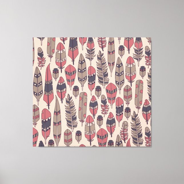 Abstract feathers: colourful vintage background. canvas print (Front)
