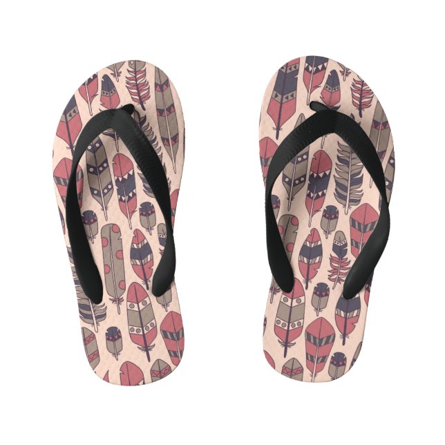 Abstract feathers: colourful vintage background. kid's flip flops (Footbed)