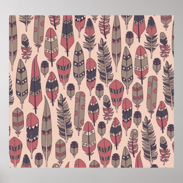 Abstract feathers: colourful vintage background. poster (Front)