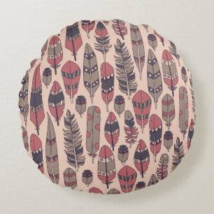 Abstract feathers: colourful vintage background. round cushion