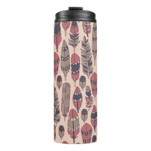 Abstract feathers: colourful vintage background. thermal tumbler
