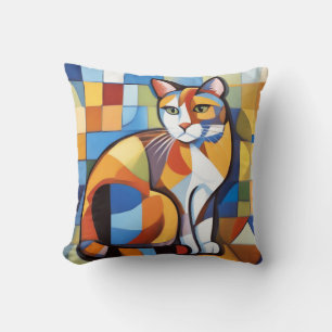 Abstract Feline Beauty Calico Cat Cubist Cushion