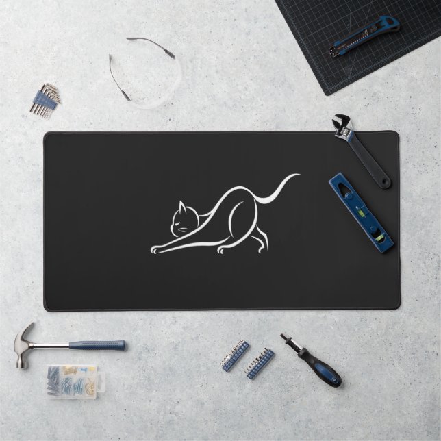 Abstract Feline Flow Modern Dark Desk Mat (Workstation)