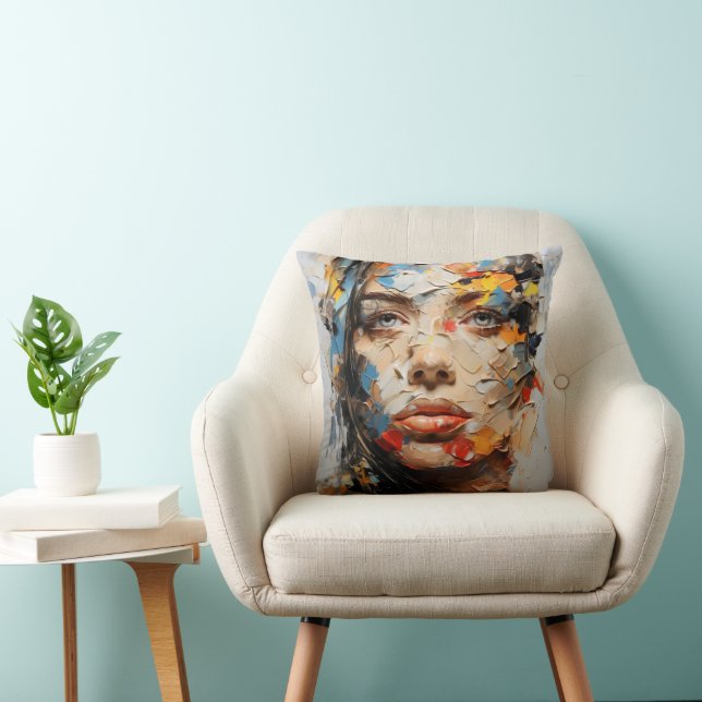 Abstract Female Face Colours Cushion (Chair)