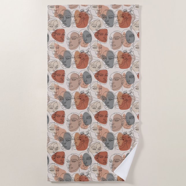 Abstract Feminine Face Pattern Beach Towel (Front)