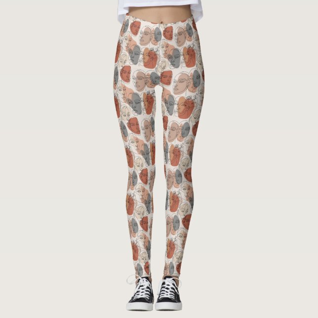 Abstract Feminine Face Pattern Leggings (Front)