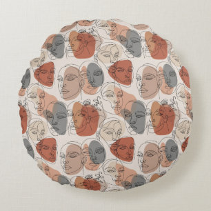 Abstract Feminine Face Pattern Round Cushion