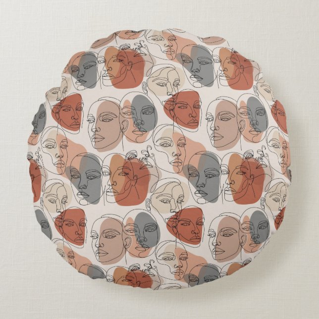 Abstract Feminine Face Pattern Round Cushion (Front)