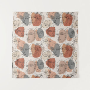 Abstract Feminine Face Pattern Tapestry