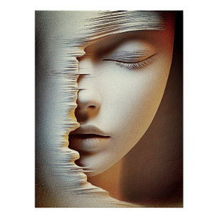 Abstract Feminine Face Wall Art – Modern Textured