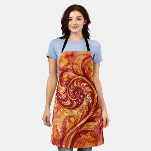 Abstract Fern Fire Red Apron