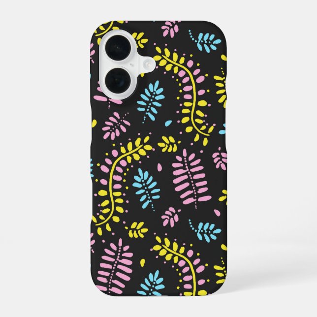 Abstract Fern Leaves-Bold Colours iPhone 16 Case (Back)