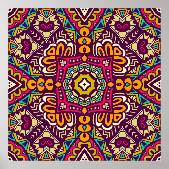 Abstract festive colorful grunge ethnic tribal pat poster (Front)